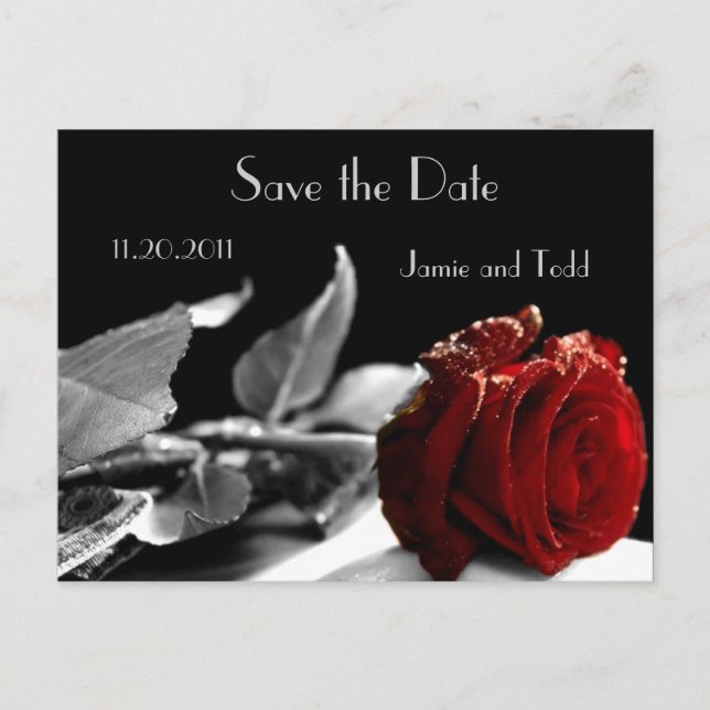 Elegant Red Rose Save the Date Announcement Postcard (Front)