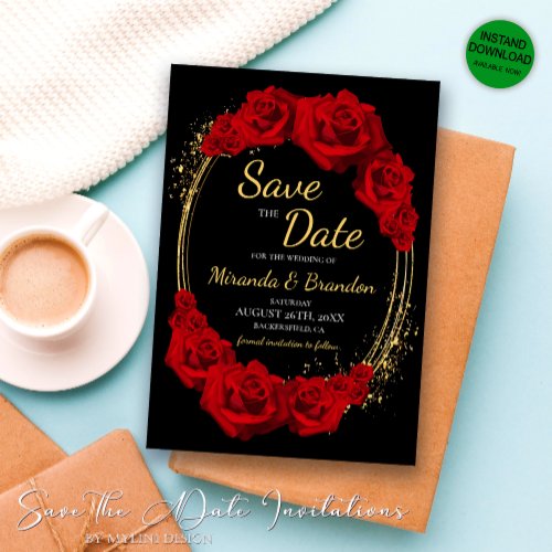 Elegant Red Rose Save The Date Card