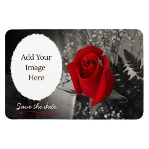 Elegant Red Rose Save the Date Oval Opening Magnet