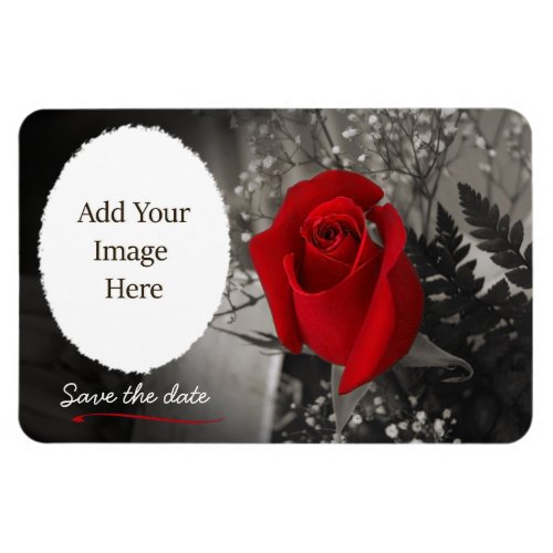 Elegant Red Rose Save the Date Oval Opening Magnet