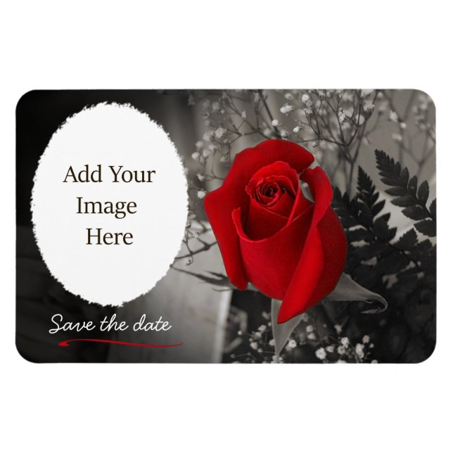 Elegant Red Rose Save the Date Oval Opening Magnet (Horizontal)