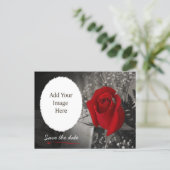 Elegant Red Rose Save the Date Photo Announcement Postcard (Standing Front)
