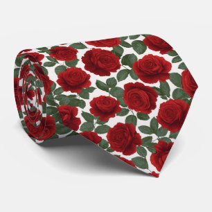 Elegant Red Rose Seamless Floral Pattern Neck Tie