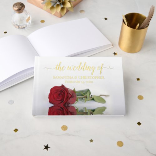 Elegant Red Rose Small Wedding Foil Foil Guest Book