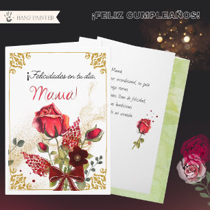 Elegant Red Rose Spanish Mom Birthday Card