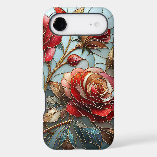 Elegant Red Rose Stained Glass Floral Gold Accent  iPhone 17 Air Case