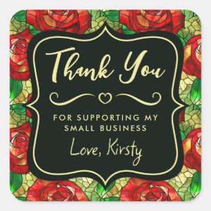 Elegant Red Rose Stained Glass Small Business Square Sticker
