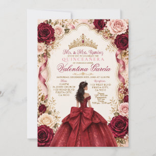 Elegant Red Rose Sweet 15 Quinceañera Invitation