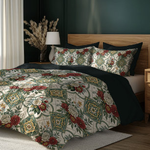 Elegant Red Rose Tiles Shabby Chic Style Duvet Cover