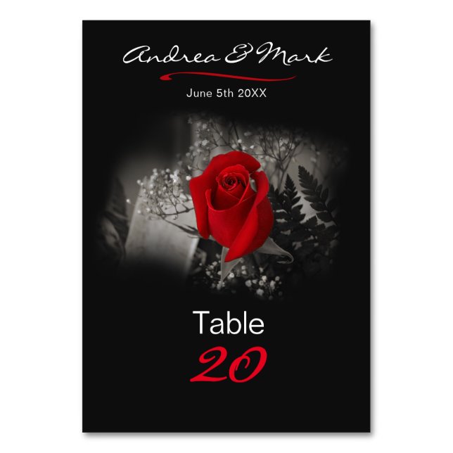 Elegant Red Rose Vignette Black Classic Table Numb Table Number (Front)