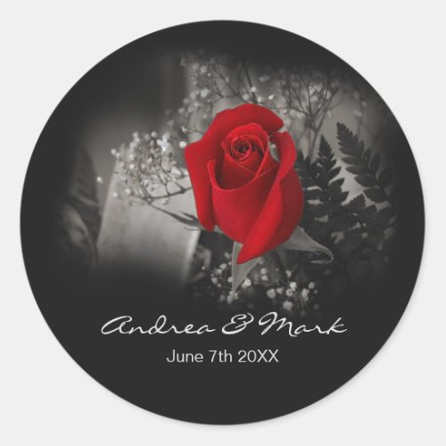 Elegant Red Rose Vignette Classic Round Sticker