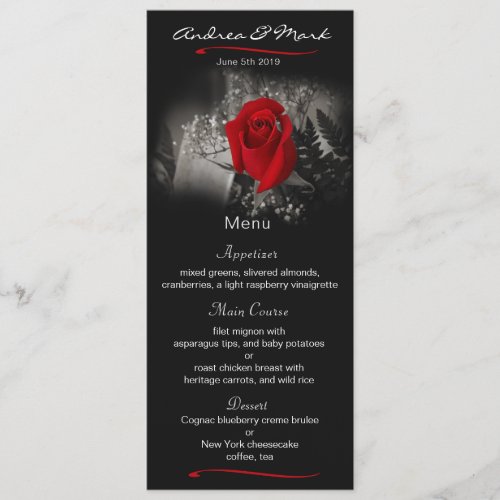 Elegant Red Rose Vignette Wedding Menu Card
