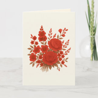 Elegant Red Rose Wedding Card | Ivory, Gold Floral