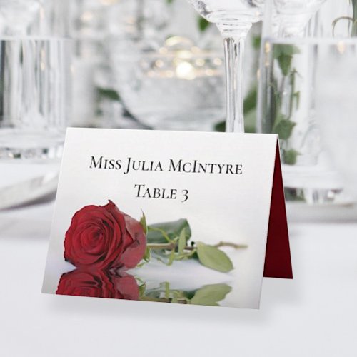 Elegant Red Rose Wedding DIY Fold Place Card