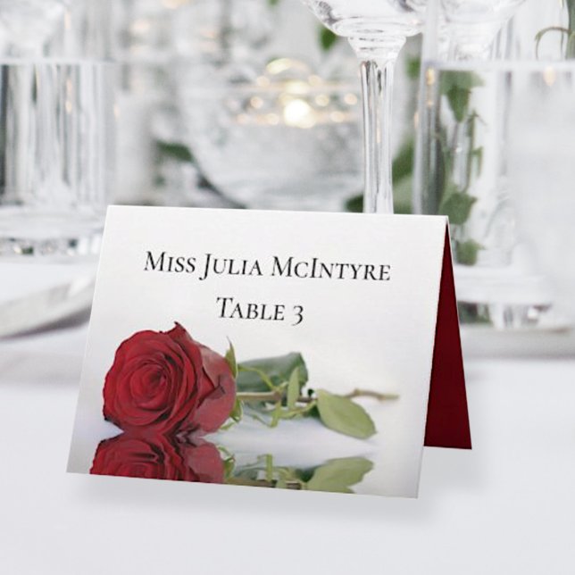 Elegant Red Rose Wedding DIY Fold Place Card (Creator Uploaded)