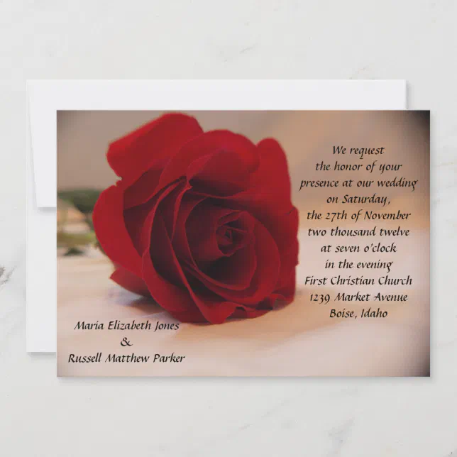 Elegant Red Rose Wedding Invitation | Zazzle