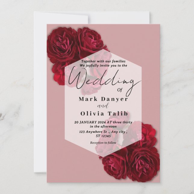 Elegant Red Rose Wedding Invitation – Romantic  (Front)