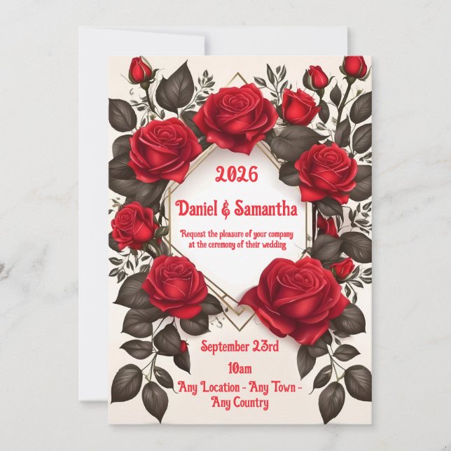 Elegant Red Rose Wedding Invitation Template (Front)