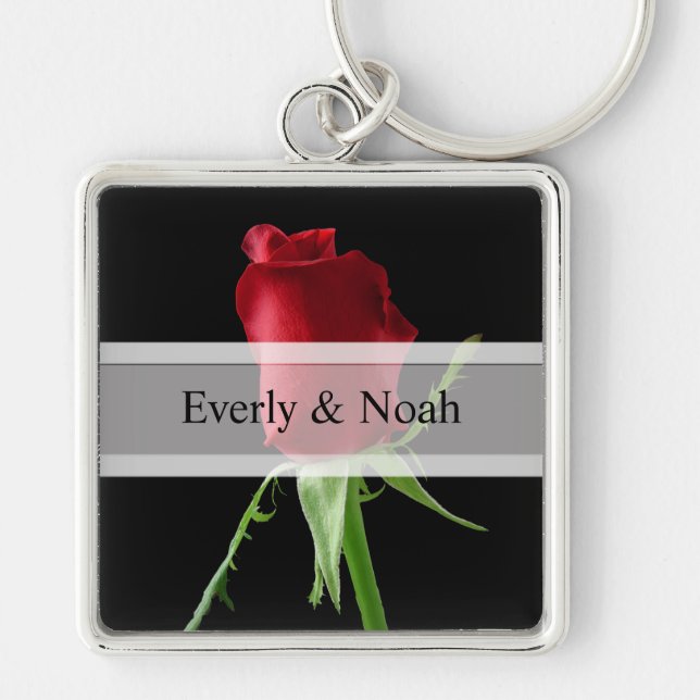 Elegant Red Rose Wedding Keychain (Front)