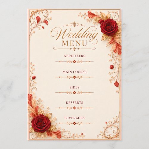 Elegant Red Rose Wedding Menu Card Template