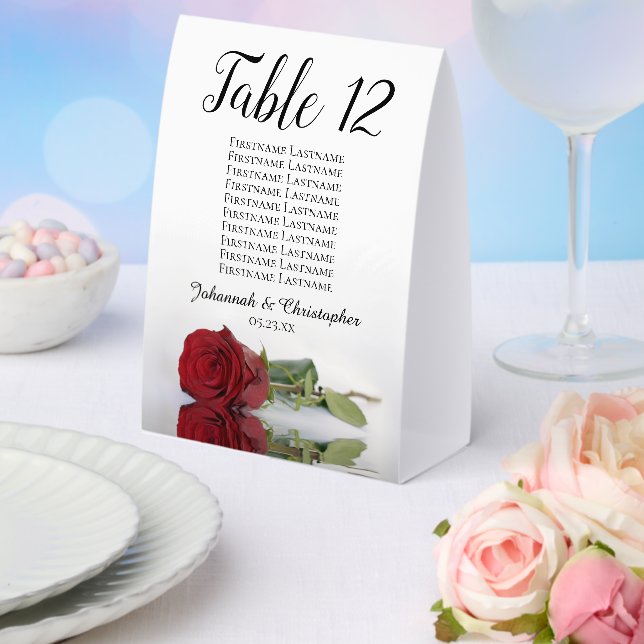 Elegant Red Rose Wedding Number Seating Chart Paper Table Tent (Insitu(Wedding))