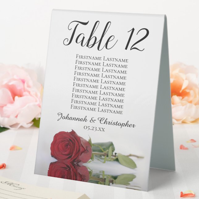 Elegant Red Rose Wedding Number Seating Chart Table Tent (In SItu (Wedding))