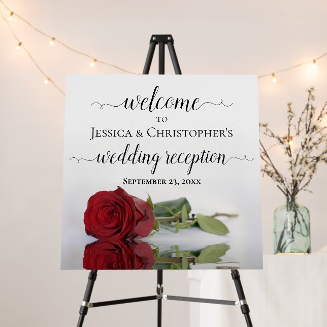 Elegant Red Rose Wedding Reception Welcome Foam Board (In Situ (Stand))