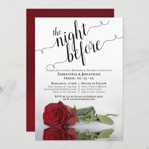 Elegant Red Rose Wedding Rehearsal  Dinner Invitation