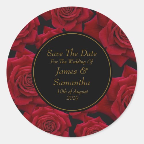 Elegant Red Rose _ Wedding Save The Date Classic Round Sticker