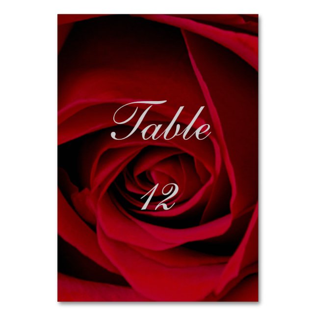 Elegant Red Rose Wedding Table Cards (Front)
