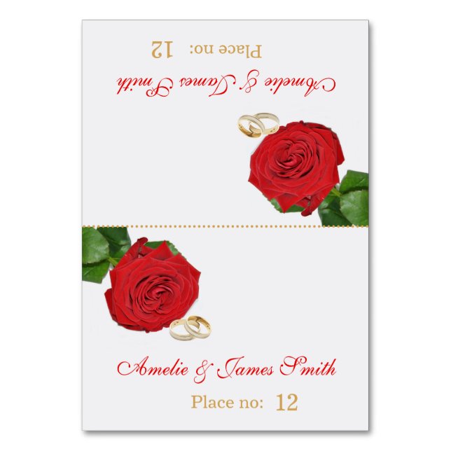 Elegant Red Rose Wedding Table Cards Seating (Front)