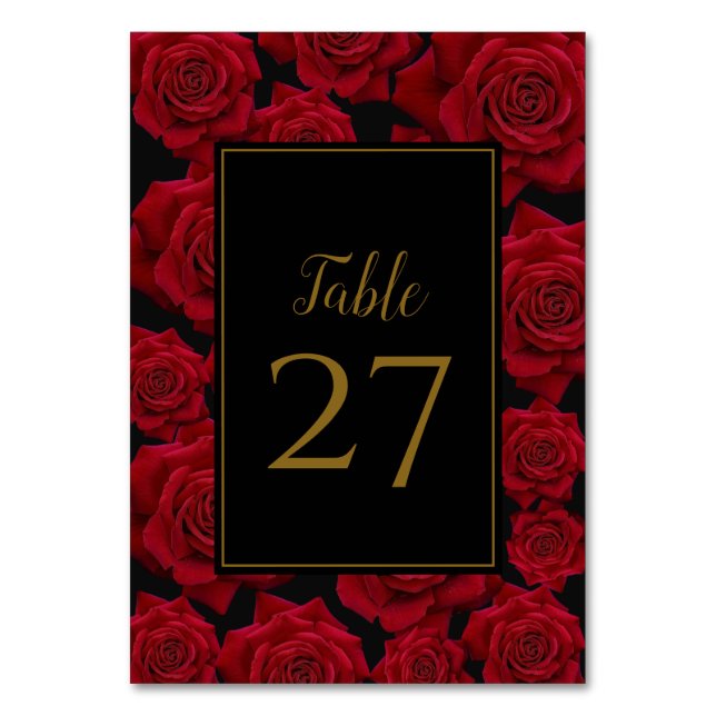 Elegant Red Rose - Wedding Table Number (Front)