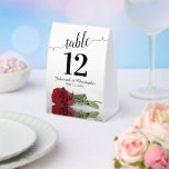 Elegant Red Rose Wedding Table Number Paper Table Tent<br><div class="desc">These tent signs will not only help your guests find their tables, they'll also make your wedding reception more beautiful. The design is both elegant and romantic featuring a single red rose lying on its side reflecting in water with waves and ripples. The title is in lacy script calligraphy with...</div>
