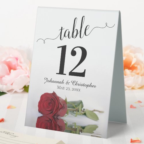 Elegant Red Rose Wedding Table Number Table Tent Sign