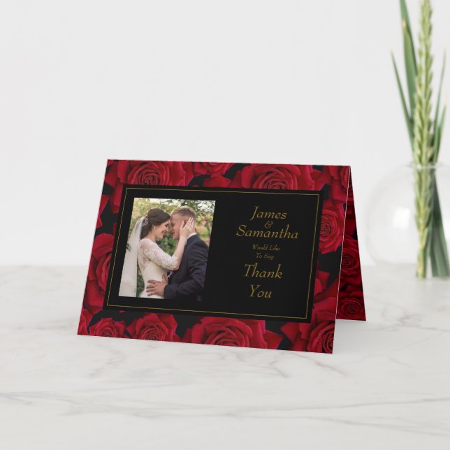 Elegant Red Rose - Wedding Thank You Card (Front)