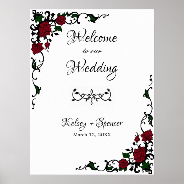 Elegant Red Rose Welcome Sign (Front)