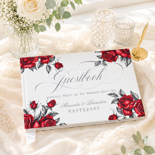 Elegant Red Rosees Floral Wedding Foil Guest Book