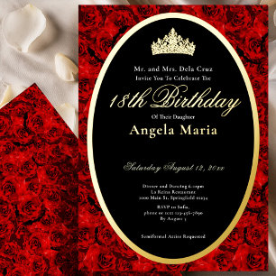 Elegant Red Roses 18th Birthday Debut Gold Foil Invitation