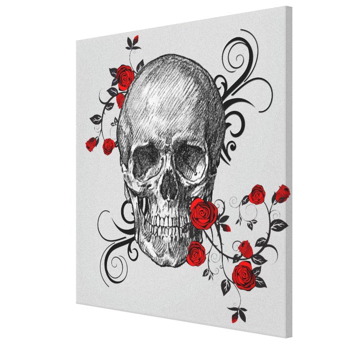 Elegant Red Roses and Black Skull Canvas Print | Zazzle.com