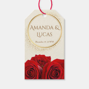 Elegant Red Roses and Gold Frame Cream Wedding Gift Tags