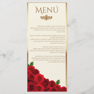 Elegant Red Roses and Gold Frame Cream Wedding Menu