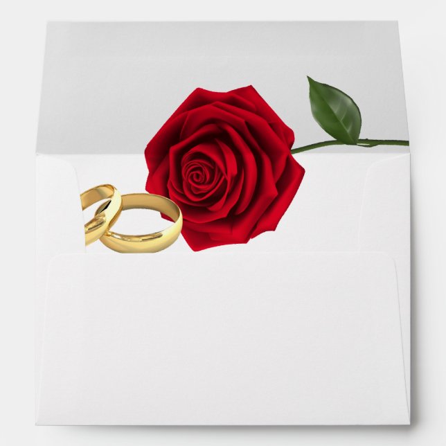 Elegant Red Roses and Rings Wedding Envelope (Back (Bottom))