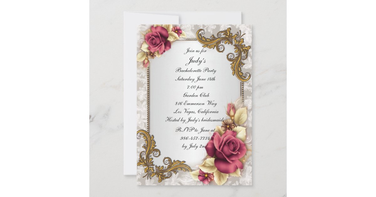 Elegant Red Roses Bachelorette Party Invitation | Zazzle