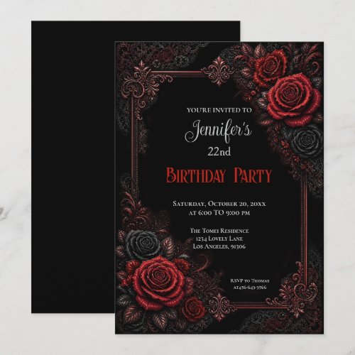 Elegant Red Roses Birthday Invitation
