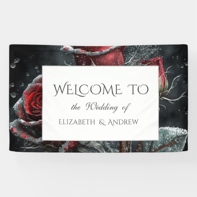 Elegant Red Roses Black Banner (Horizontal)