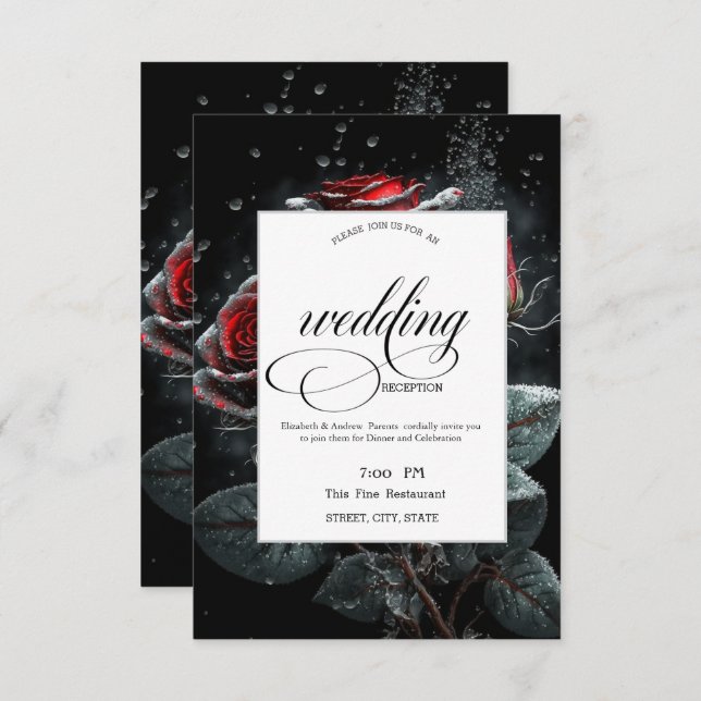 Elegant Red Roses Black Rehearsal Dinner   Invitation (Front/Back)