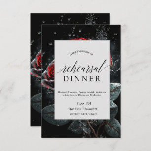 Elegant Red Roses Black Rehearsal Dinner Invitation
