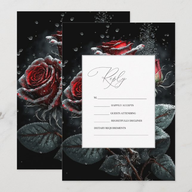 Elegant Red Roses Black RSVP   Invitation (Front/Back)