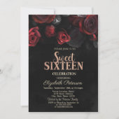 Elegant Red Roses Black Sweet 16 Invitation (Front)