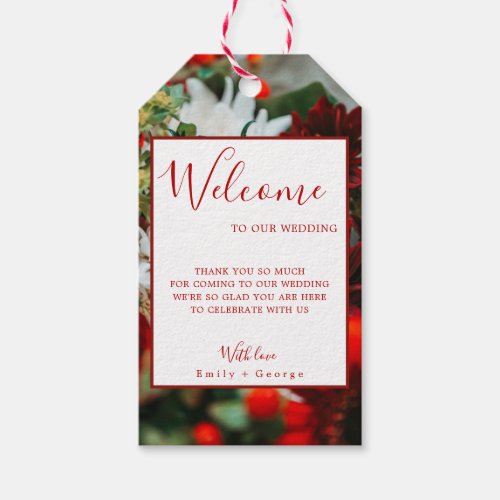 Elegant red roses blossoms flowers floral Wedding Gift Tags